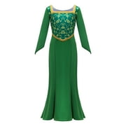 Princess Green Costume Dress for Girls Halloween Birthday Cosplay Outfits, SIZE 3-9